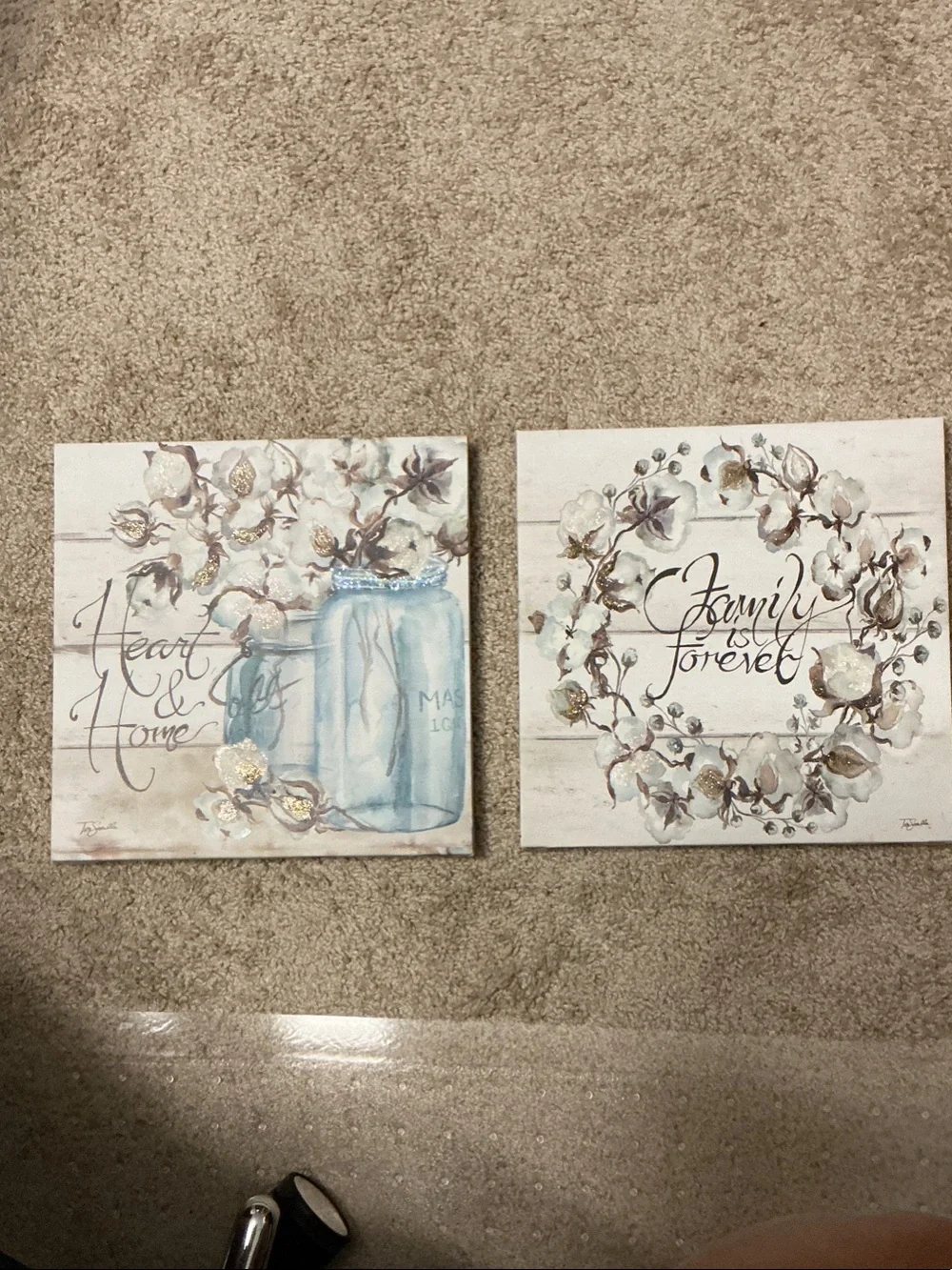 Blue Mason Jar Cotton Floral Canvas Wall Art